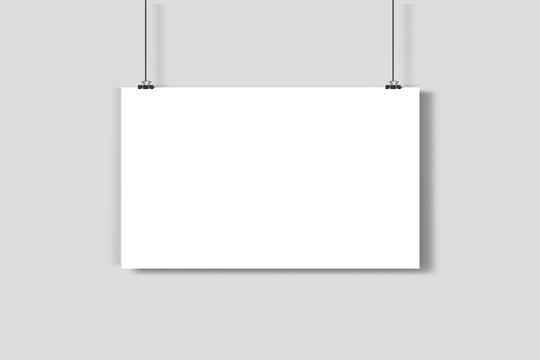 Blank Poster Mock-up isolated ob soft gray background. 3D rendering