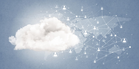 Lines and dots as networking idea drawn on blue background