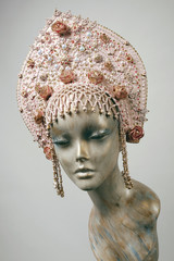 Mannequin head in creative rose pearl Russian kokoshnick