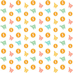 Vector Seamless Shopping Cart With Gold Coins Style Pattern