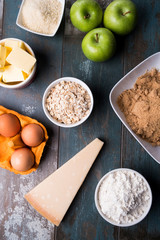 Ingredients for a Apple Crumble and Pasmesan Cake