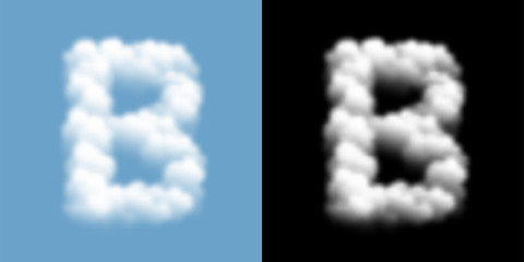 Alphabet uppercase set letter B, Cloud or smoke pattern, illustration isolated float on blue sky background, with opacity mask, vector eps 10