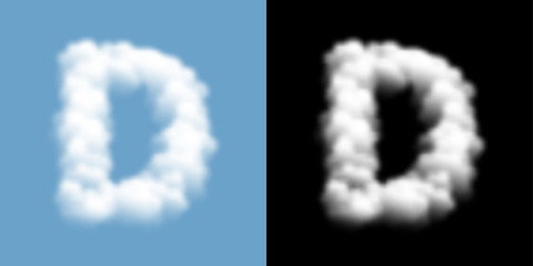 Alphabet uppercase set letter D, Cloud or smoke pattern, illustration isolated float on blue sky background, with opacity mask, vector eps 10
