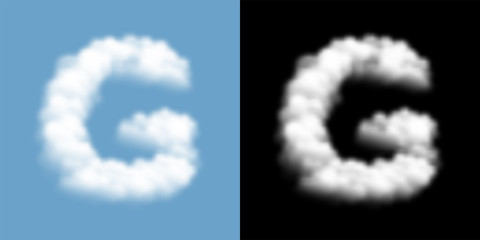 Alphabet uppercase set letter G, Cloud or smoke pattern, illustration isolated float on blue sky background, with opacity mask, vector eps 10 - 250983865