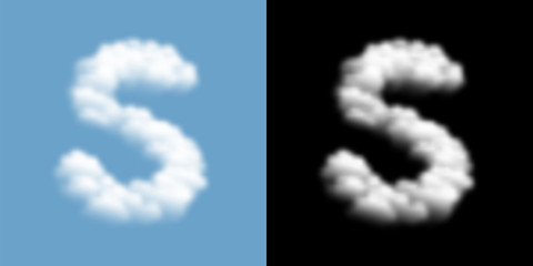 Alphabet uppercase set letter S, Cloud or smoke pattern, illustration isolated float on blue sky background, with opacity mask, vector eps 10