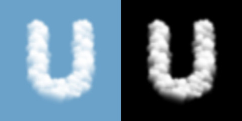 Alphabet uppercase set letter U, Cloud or smoke pattern, illustration isolated float on blue sky background, with opacity mask, vector eps 10