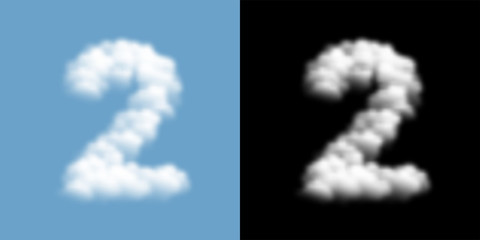 Alphabet set letter number two or 2 Cloud or smoke pattern, illustration isolated float on blue sky background, with opacity mask, vector eps 10