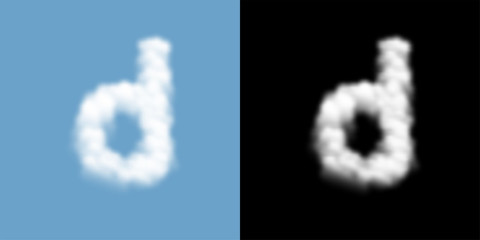 Fototapeta premium Alphabet lowercase set letter d, Cloud or smoke pattern, illustration isolated float on blue sky background, with opacity mask, vector eps 10