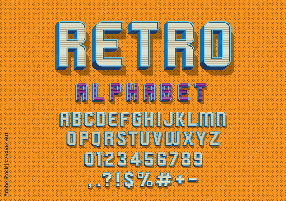 Poster vector of retro font and alphabet