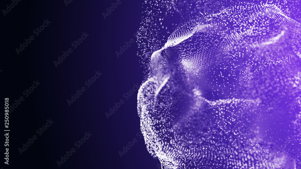 Poster Futuristic orbit in space. Abstract system of science and technology in form of sphere. Array with dynamic particles. 3D rendering.