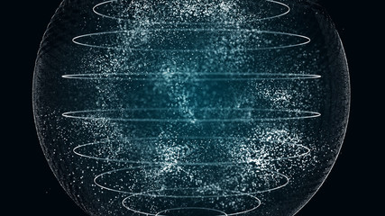 Futuristic orbit in space. Abstract system of science and technology in form of sphere. Array with dynamic particles. 3D rendering. © Tetiana