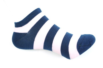 blue and white stripe socks isolated on white background