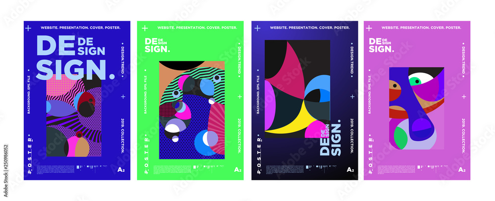 Poster abstract fun color pattern cartoon texture for doodle geometric background. vector trend shape for b