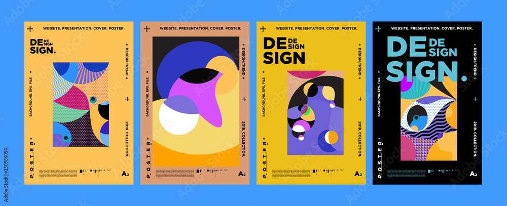 Poster abstract fun color pattern cartoon texture for doodle geometric background. vector trend shape for b