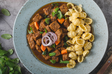 Goulash stew slow cook with pasta