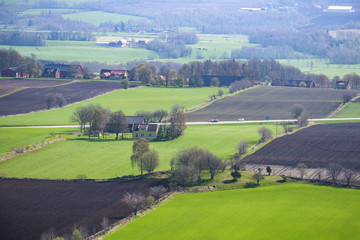 Fototapeta na wymiar Rural view at spring over fields and farms