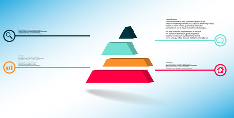 3D illustration infographic template with embossed triangle divided to four shifted parts