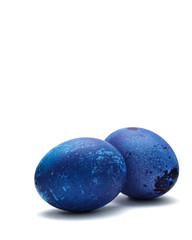 Decorated Blue Easter egg on white background
