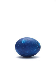 Decorated Blue Easter egg on white background