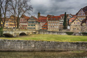 Schwaebisch Hall, Germany - 19 February 2019: The streets of Schwaebisch Hall