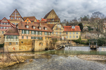 Fototapeta premium Schwaebisch Hall, Niemcy - 19 lutego 2019: Ulice Schwaebisch Hall