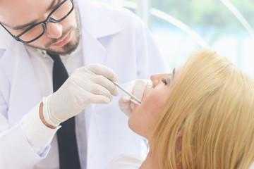 Dentist, oral health before treatment or treatment for beauty.