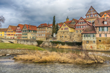 Schwaebisch Hall, Germany - 19 February 2019: The streets of Schwaebisch Hall