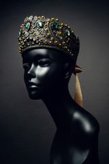 Mannequin head in creative Russian kokoshnick with jewels and pearls