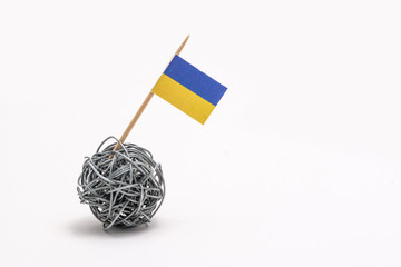 The hand made flag of the Ukraine on wire ball