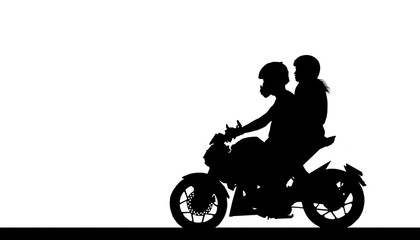 Fototapeta na wymiar silhouette lover couple ride classic motorcycle on white background