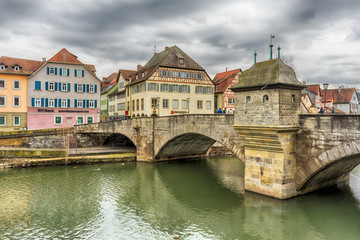 Fototapeta premium Schwaebisch Hall, Germany - 19 February 2019: The streets of Schwaebisch Hall