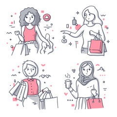 Happy Shopping Women Illustrations