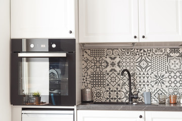 Modern kitchen interior with built-in appliances