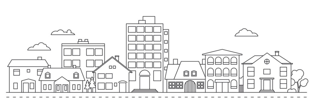 Small Town neighborhood line icon style vector illustration