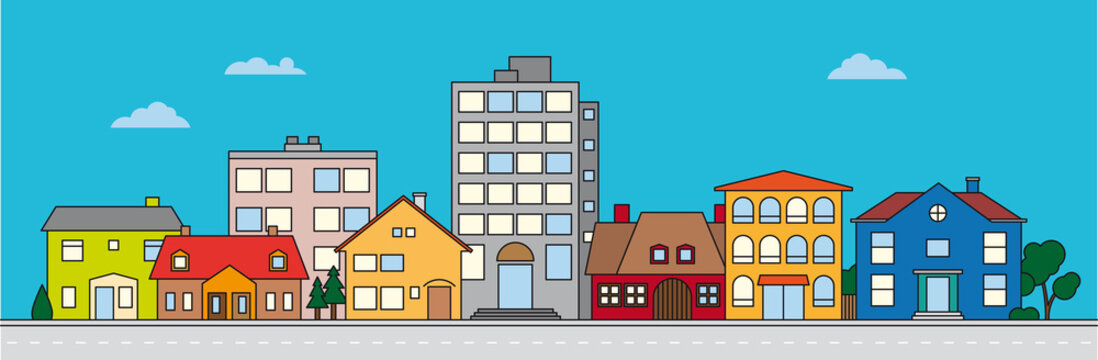 Small Town neighborhood colorful vector illustration