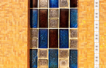 Window of colored glass bricks