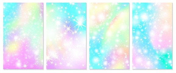 Unicorn rainbow background. Holographic sky