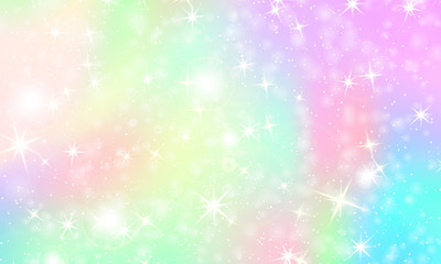 Unicorn rainbow background. Holographic sky