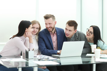 business team holds a briefing in a modern office