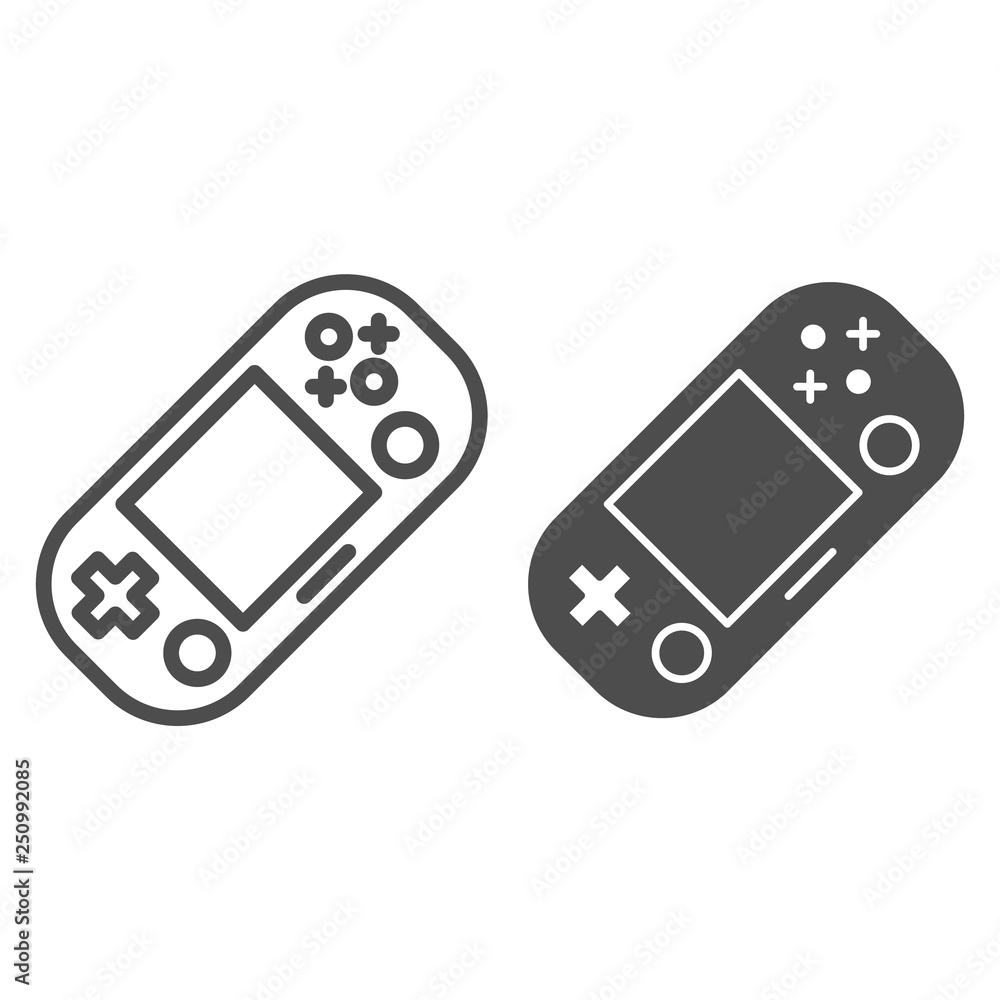 Poster handheld game console line and glyph icon. portable game pad vector illustration isolated on white. 