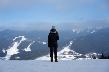 Fototapeta na wymiar Mountain view with girl silhouette 