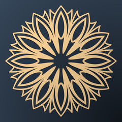 Laser cutting mandala. Golden floral pattern. Oriental silhouette ornament. Vector coaster design.