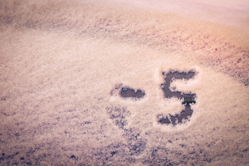Winter frost concept with car covered in snow written -5 meaning temperature. Toned
