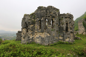 The ruins of the Bzyb temple of the X century built in Abkhazia