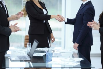 close up. handshake of young business people