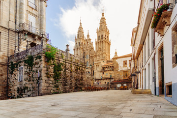 Santiago de Compostela, Cathedral at sunrise. Galicia, Spain - obrazy, fototapety, plakaty