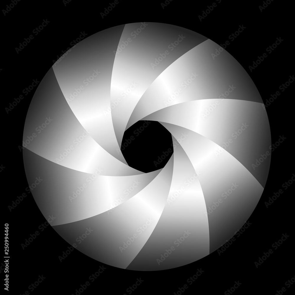 Poster background with 3d symbol, abstract lens design vector shutter.