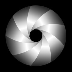 Background with 3D symbol, abstract lens design vector shutter.