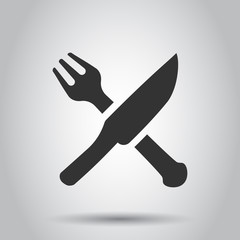 Fork and knife restaurant icon in flat style. Dinner equipment vector illustration on white background. Restaurant business concept.