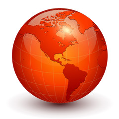 Earth globe 3D icon, glossy red planet